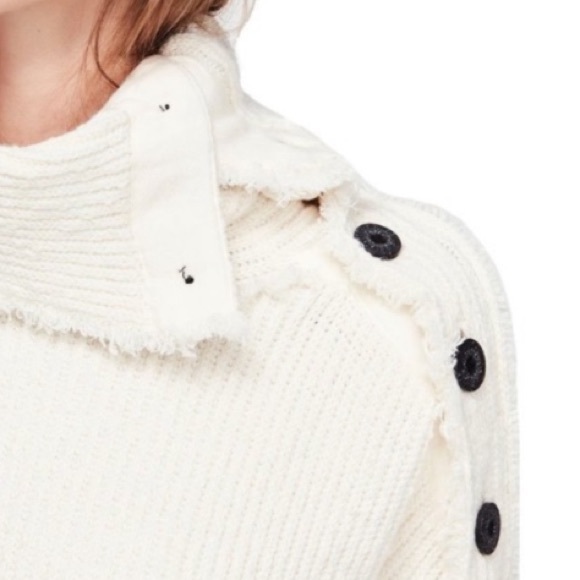 Free People On My Side Pullover Button Turtleneck Sweater Cream Size Medium - Picture 5 of 15